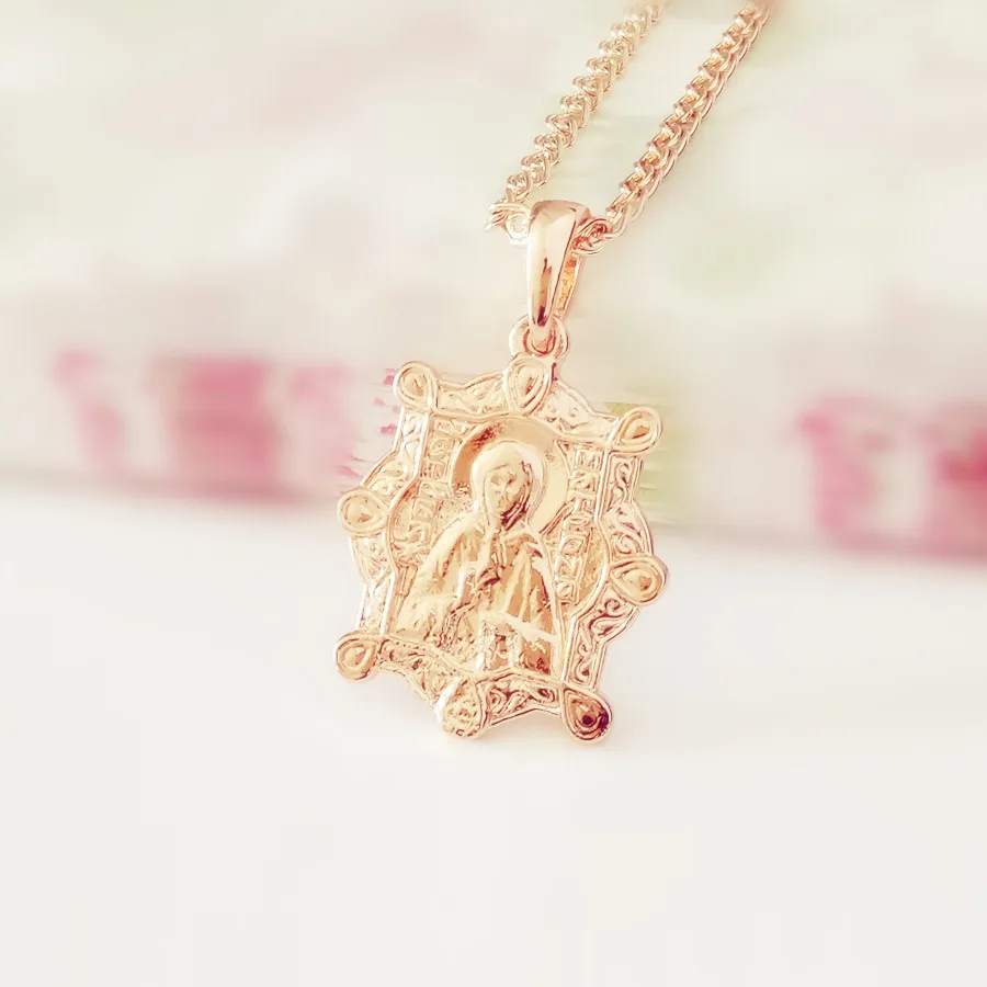 Blessed Virgin Mary Pendant Necklace Women New Fashion Religious Orthodox Pendant Trendy 585 Gold Color Jewelry