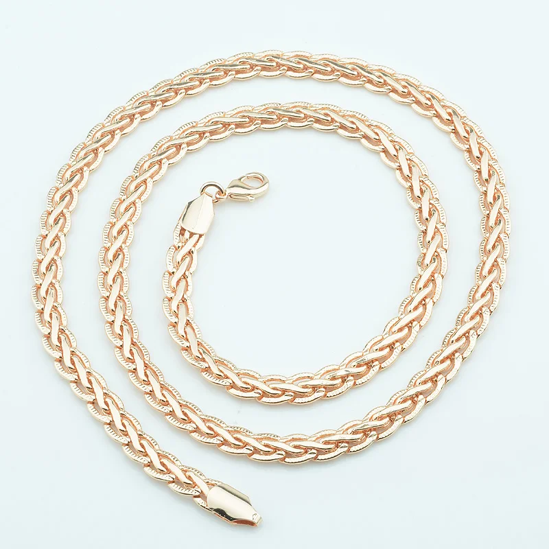 6mm Women Mens 585 Gold Color Rose Wheat Curb Double Necklace Long Chains 60cm