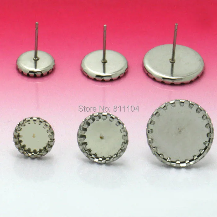 

Blank Stainless Steel Round Bezel stud Earrings Bases 8mm 10mm 14mm Glass Cabochon Cameo Settings Earrings post DIY Findings