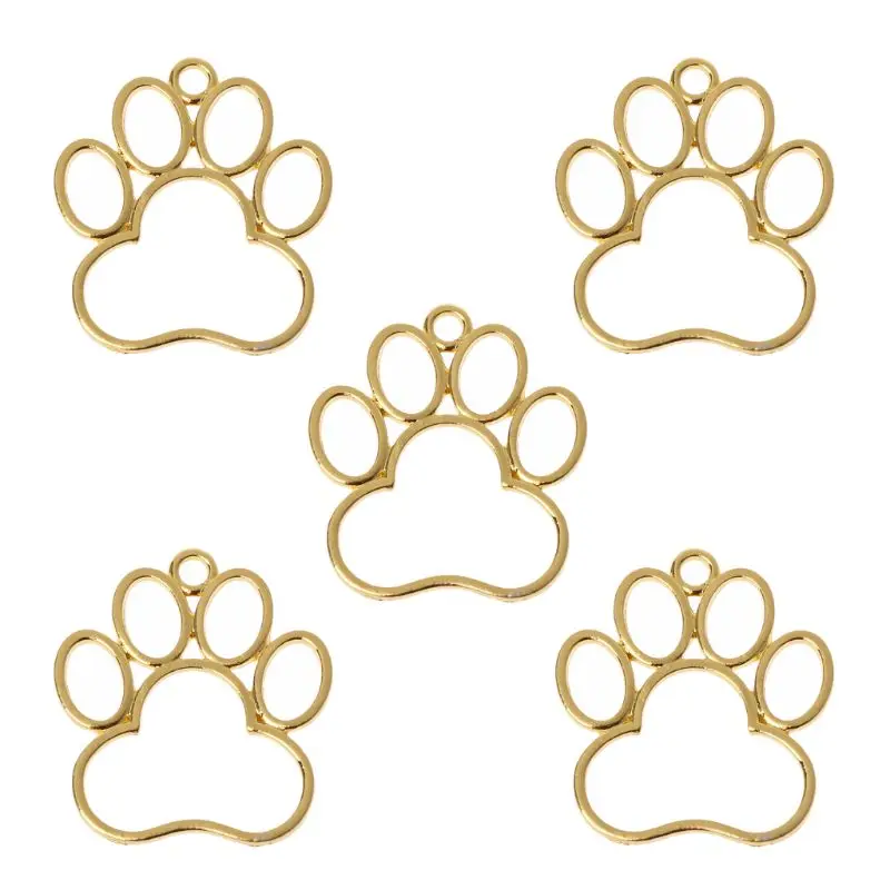 5Pcs Pet Dog Footprint Blank Frame Pendant Open Bezel Setting UV Resin Jewelry