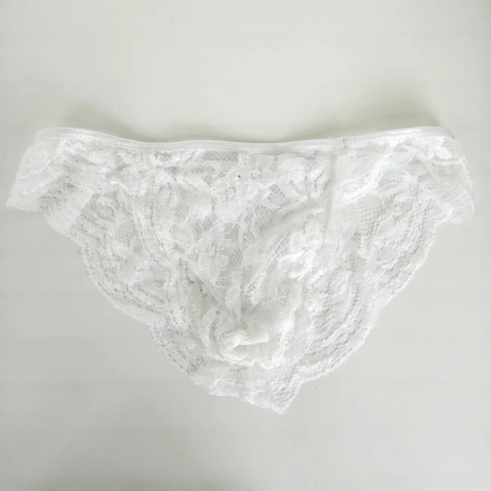 

2017 new Mens Pouch Bikini Sexy Lace Underwear Floral Lace WHITE