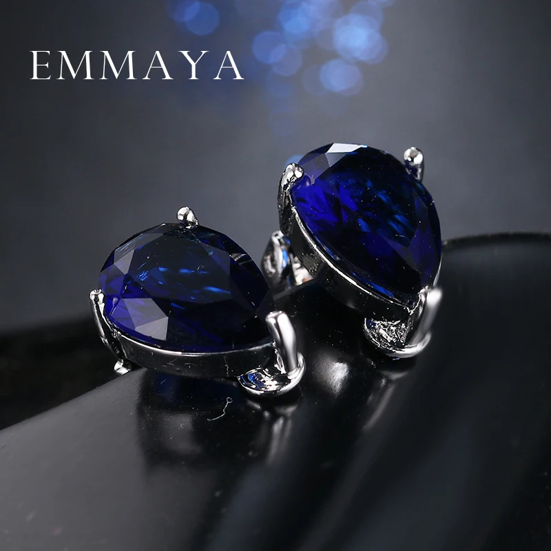 Emmaya Unique New Design Blue Crystal Clip Earrings Top Grade CZ Brincos White Gold Color Earrings for Women Jewelry Anel