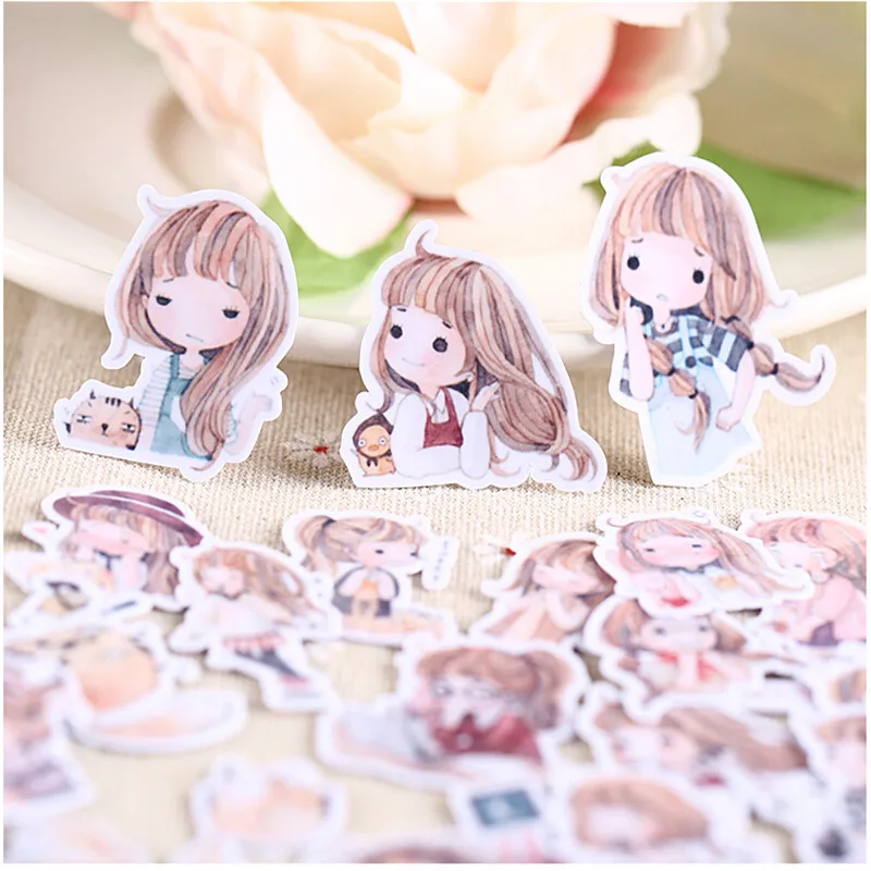 

39pcs Creative Cute Self-made Watercolor Girl Scrapbooking Stickers /decorative Sticker /DIY Craft Photo Albums