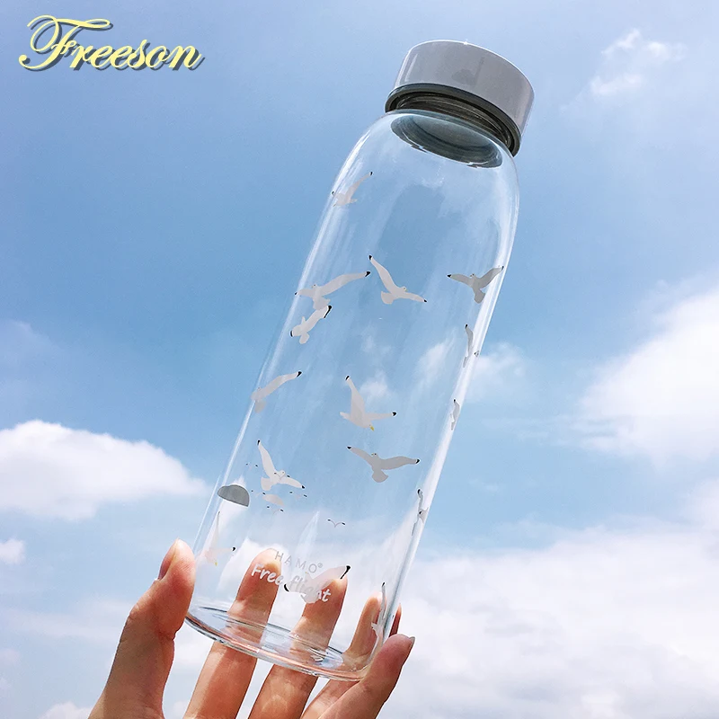 

800ml Seagull Glass Water Bottle with Sleeve Strainer Creative Seabird Bottles Sport Camping Bottle Tour Drinkware Drop Shipping