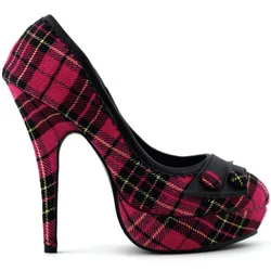 LF30441 Hot Pink/Red Checkered Buttons Platform Stiletto Party Pumps