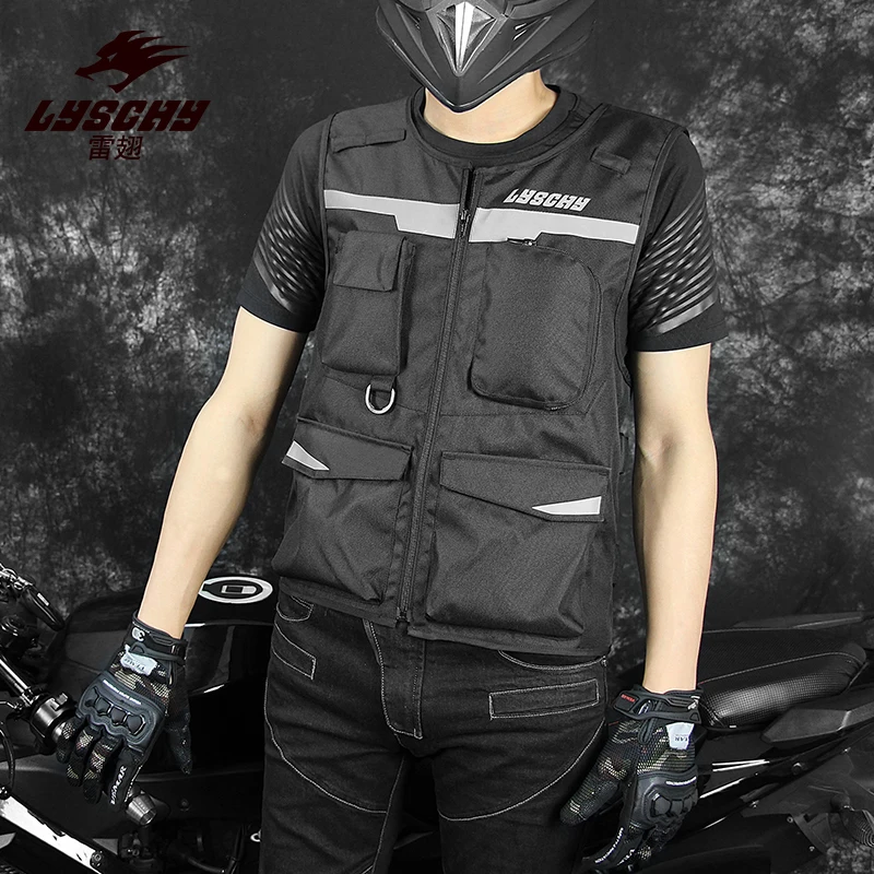 LYSCHY Motorcycle Reflective Vest Motorbike Racing Vest Street Off Road Safety Jacket Oxford Moto Vest With Protectors M-3XL