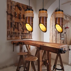 Hemp Rope Bamboo Chandelier New American Style Retro Rustic Creative Bar Restaurant Aisle Hallway Pendant Lamp Lighting