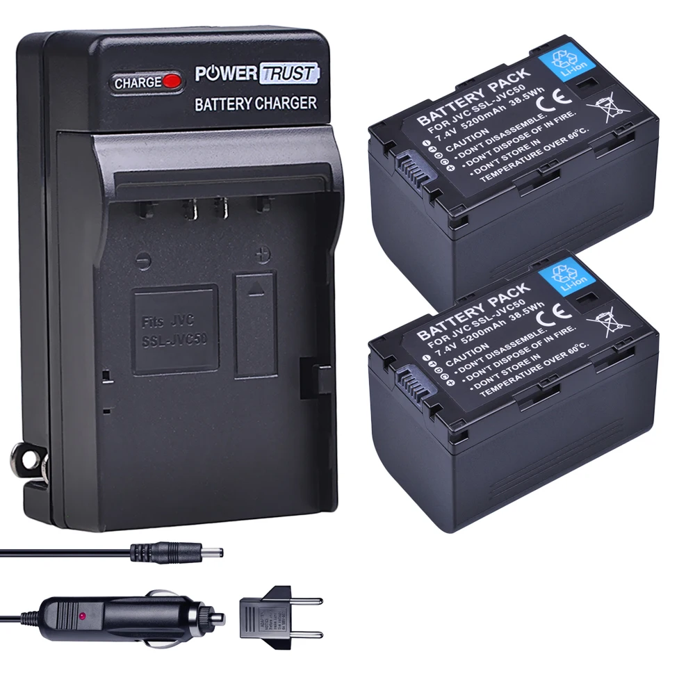 2x 5200mAh SSL-JVC50 JVC50 Battery + Charger Kits for JVC SSL-JVC70 GY-HMQ10, GY-LS300, GY-HM200, GY-HM200U, GY-HM250,GY-HM600,