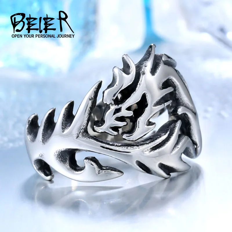 BEIER Fashion Jewelry Men\'s Cool Stainless Steel Gothic Wholes Dragon Body Ring For Man BR8-024