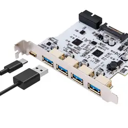 Tarjeta de expansión USB 3,0 PCI-E tipo C, controlador PCI Express PCI-E a USB 3,0, 5 puertos + 1 puerto USB 3,1, adaptador de tarjeta PCI-E