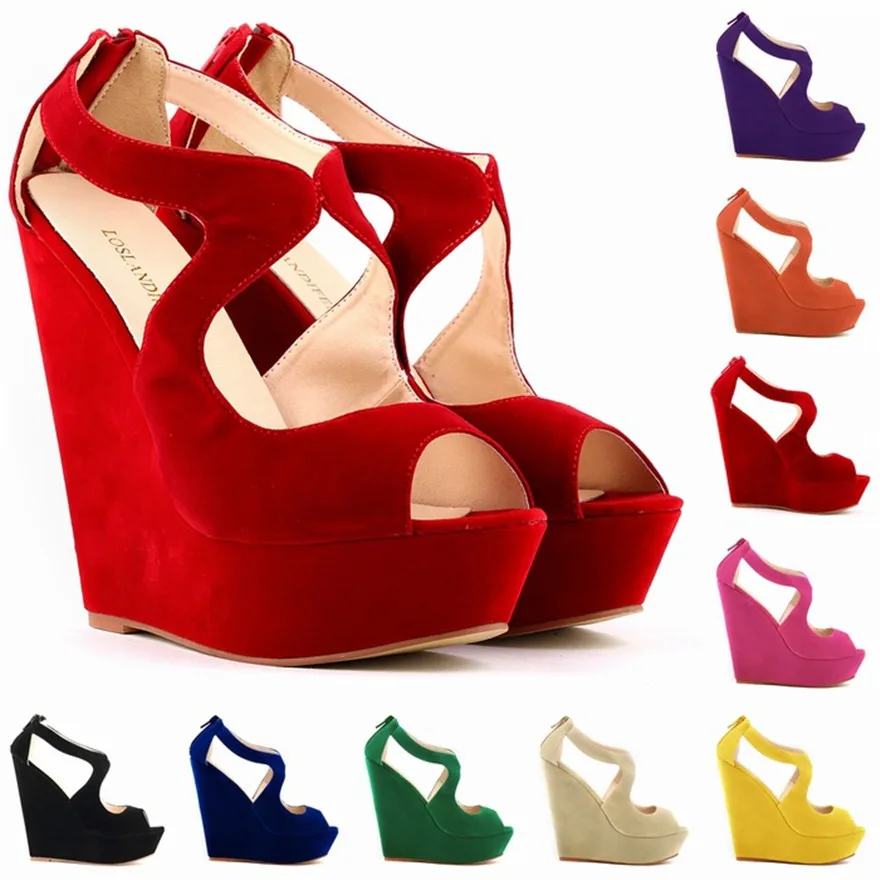 

2022 Fashion High Platform Women Pumps Peep Toe Cut-Outs Summer High Heel Shoes Zip Casual Ladies Work Party Wedges Sandals 14CM