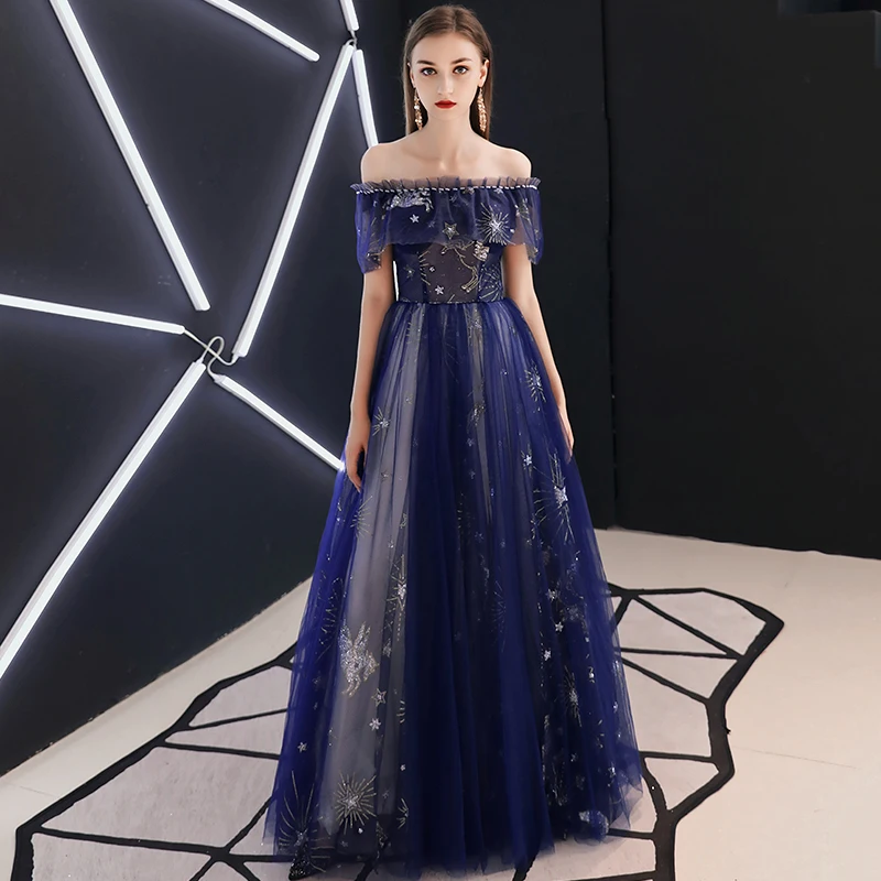 FADISTEE New arrival evening prom party dresses Vestido de Festa gown Robe De Soiree lace pattern little star navy blue long