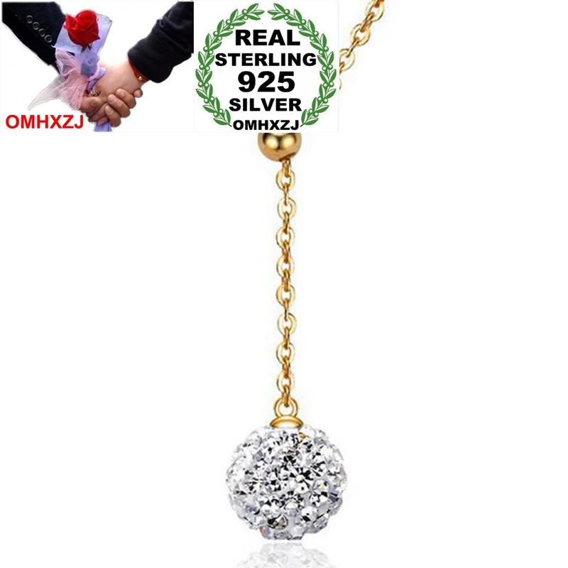 OMHXZJ Wholesale Geometry Fashion Sweet For Woman Girl Wedding Gift Drill Ball Zircon 925 Sterling Silver Pendant Necklaces NK33