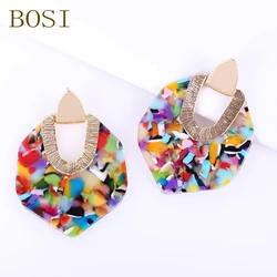 2022 New Polygonal Colorful Acrylic Resin Dangle Earring For Women boho Design Geometry metal Shape Statement Earring ZA Jewelry