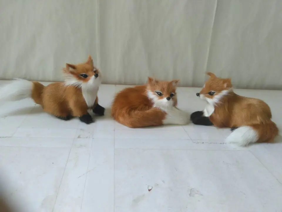 

3 pieces a set small cute fox model polyethylene&furs fox handicraft home decoration toys about 10-12cm 1450