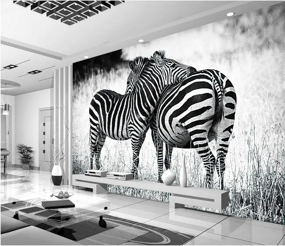 Home Decoration customized wallpaper for walls Black and white zebra landscape photo wallpaper for walls