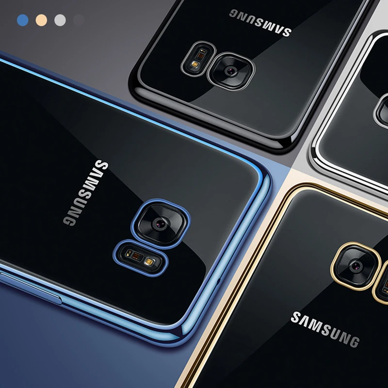 Clear Soft Silicone TPU Plated Phone Case For Samsung Galaxy S8 S9 S10 Plus 4G Ultra Thin Shockproof Back Plating Phone Cover