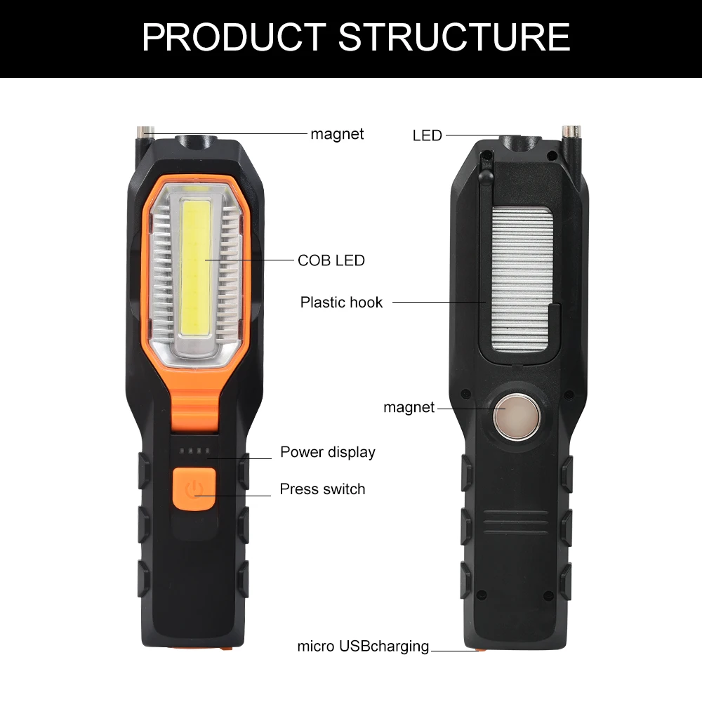 Anjoet COB LED Worklight USB Rechargeable Working Flexible Magnetic Inspection Lamp Torch Flashlight Emergency Light 4 Mode