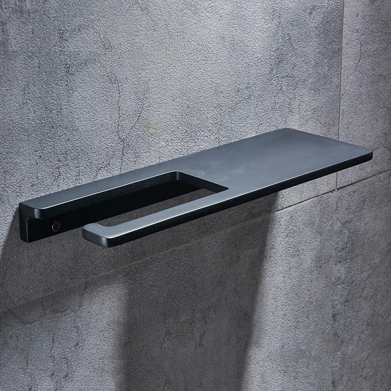 Suporte de Papel Higiênico em Alumínio Sólido Preto Fosco Rack de Armazenamento Prateleira Montagem na Parede Rolo de Papel Higiênico com Suporte para Celular