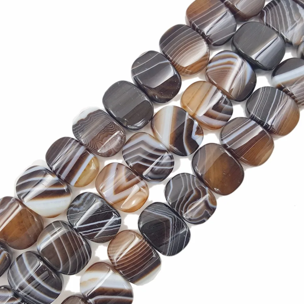 Lii Ji Coffee Onyx Stripe Brown Agates Bosrwana Oval Shape Beads Approx 15x20mm Loose Beads for DIY Jewelry 38cm