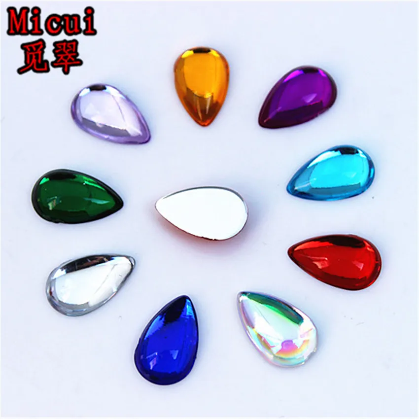 Micui 200PCS 8*13mm Drop Pear shaped Acrylic rhinestone trim Flatback stones and crystals For Clothes Dress DIY ZZ232