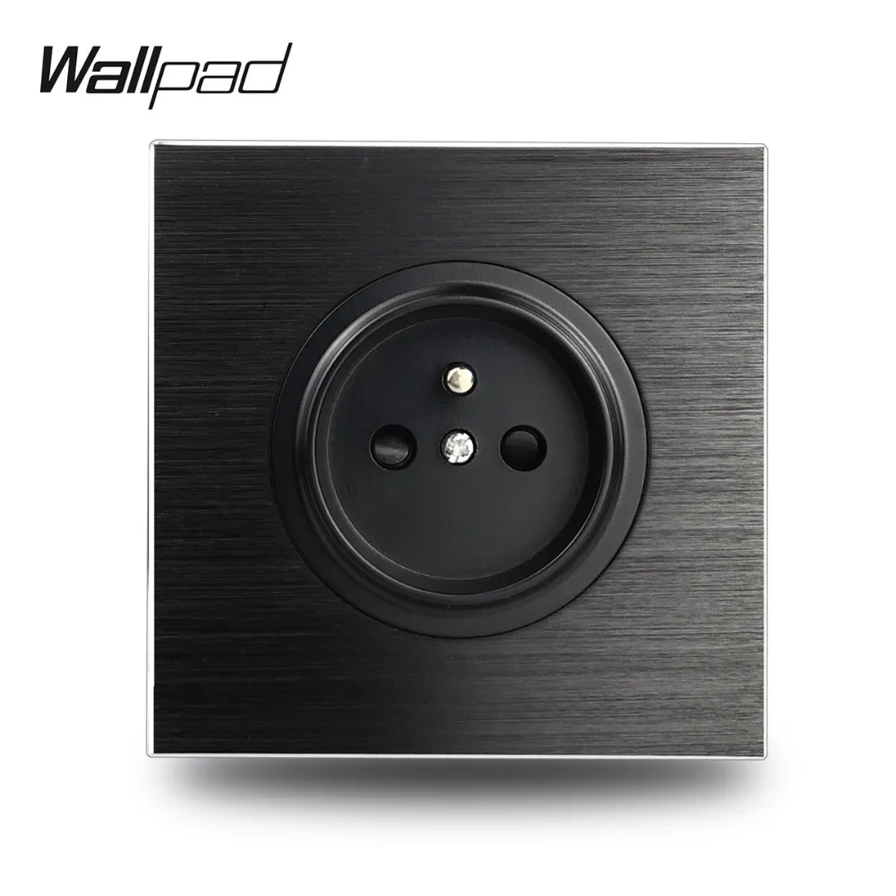 Wallpad L6 Black Satin Metal French Wall Electrical Power Socket Round Brushed Aluminum, 86 * 86 mm