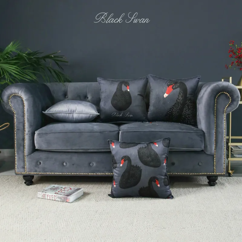 Black Swan Pillows Velvet Cushion Case Soft Filling Decorative Pillow Cover For Sofa 45x45 Modern Home Decorations