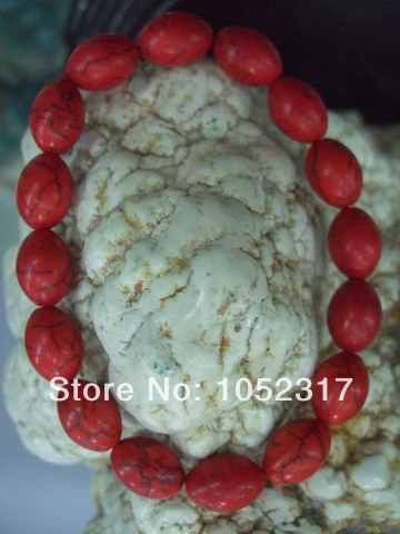 

6pcs Red Coral Ellipse Bead Bracelet Elasticity Adjustable Simple Style Unisex Gift