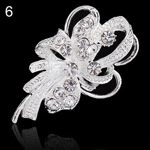 Classic Rhinestone Crystal Women Flower Brooches Bridal Bouquet Pin Simulated Pearl Broches Crystal Brooch Pins Women