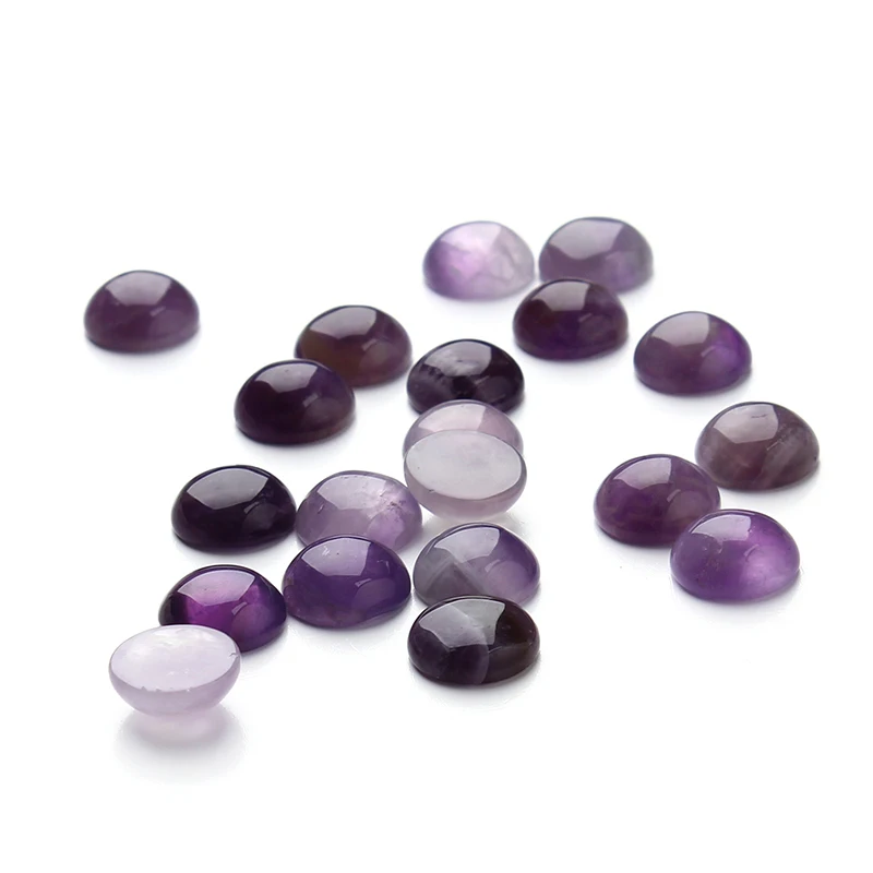 SAUVOO 10pcs 4 6 8 10 12 14 16 18mm Amethyst Cabochons Cameo Natural Stone Round Beads For DIY Jewelry Making Loose Beads