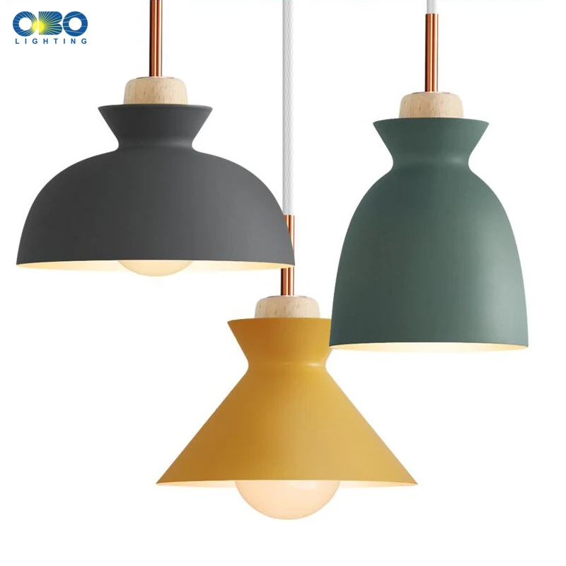 

Nordic macaron Pendant Lights Wood Fashion Minimalist design LED Dining RoomThree heads Indoor Lighting