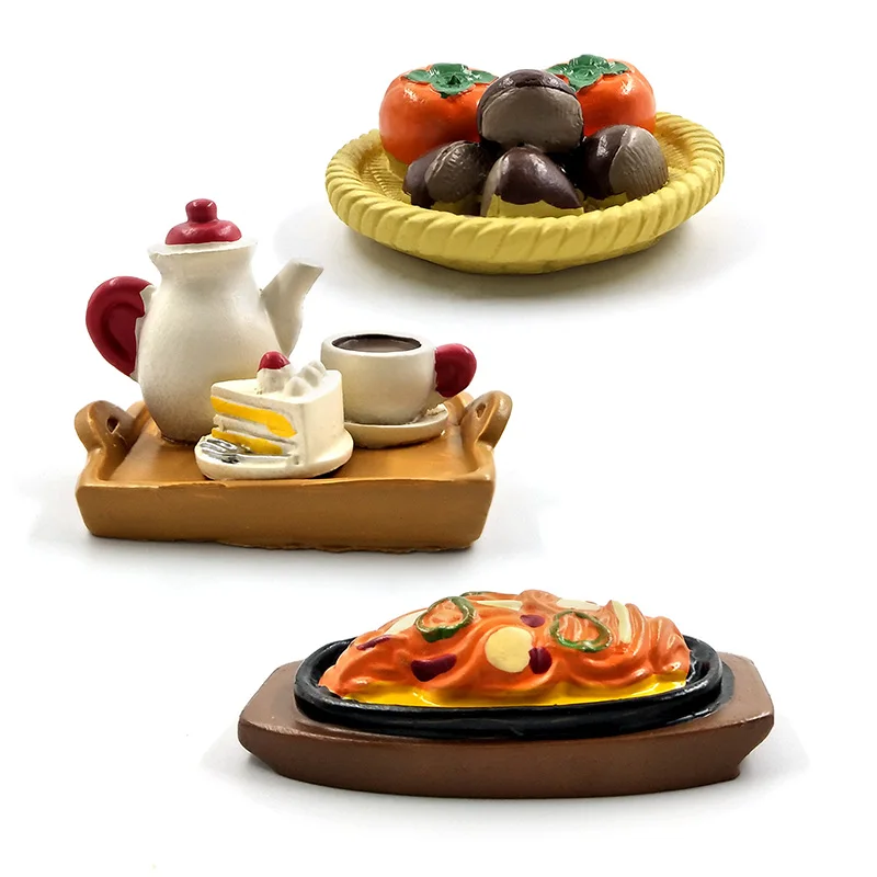 1pc Simulation Food Coffee Cake Mini figurine Decor Decole Garden cartoon character statue Model Resin craft toys ornaments