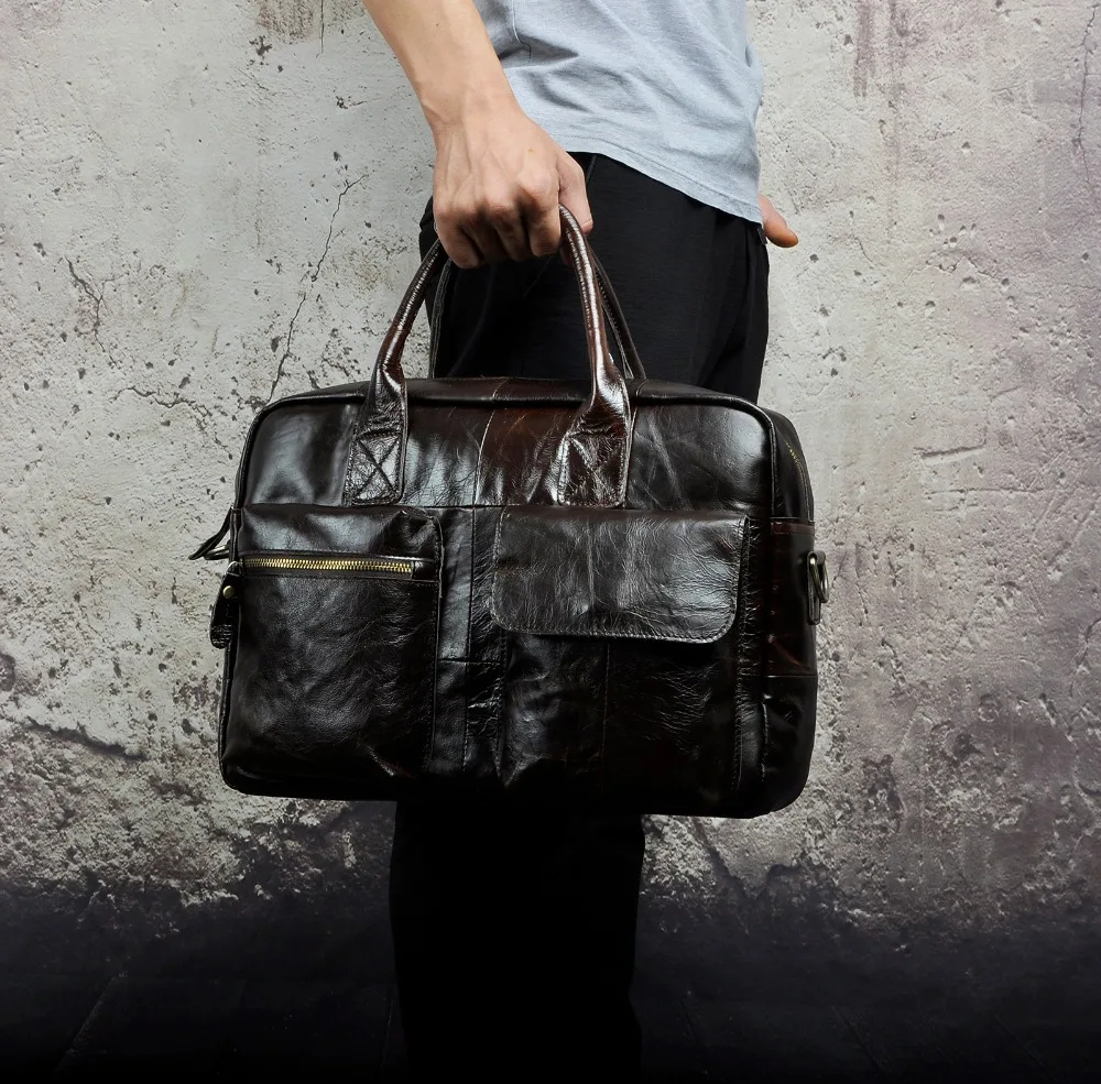 Top Quality Leather Vintage Large Capacity Business Briefcase Bag Male Design Travel Laptop Case Tote Portfolio Bag b331