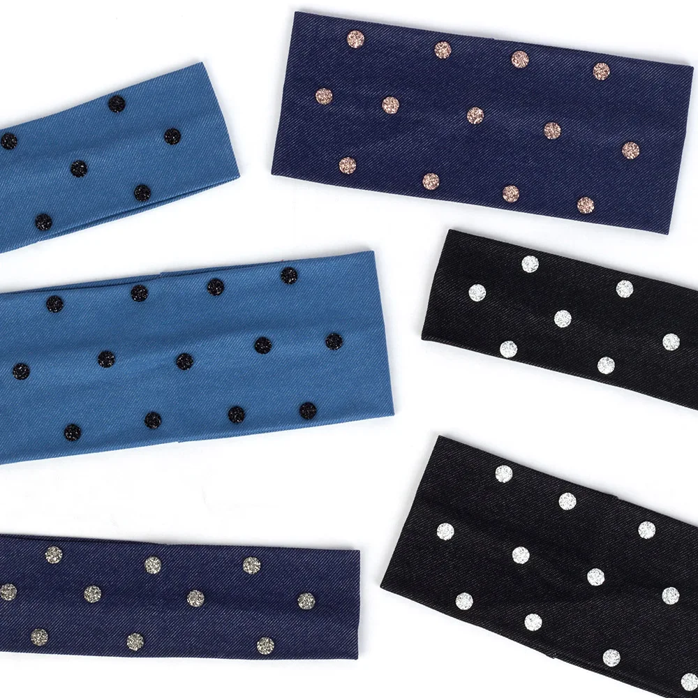 Women Fashion Casual Denim Hairband Shine stones Hairbend Female Girls Stretchy Plain Flat Turban Hair Accessories