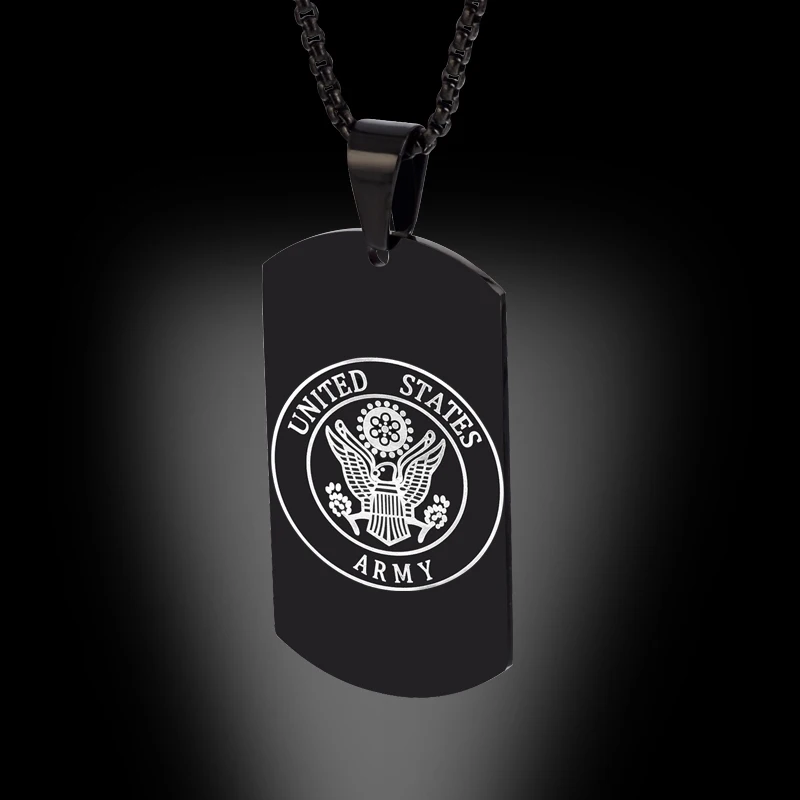 Stainless Steel Black Military US Men Arma Pendant Necklace for DIY Navy Air Fire Dept Label Design With 24 Inch Chain