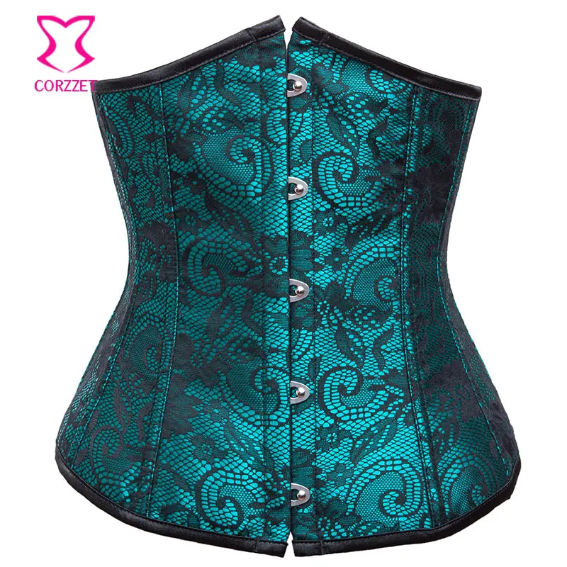 

Corzzet Green Lace&Satin Steel Boned Steampunk Underbust Corsets And Bustries Slimming Waist Cincher Underbust Corselet