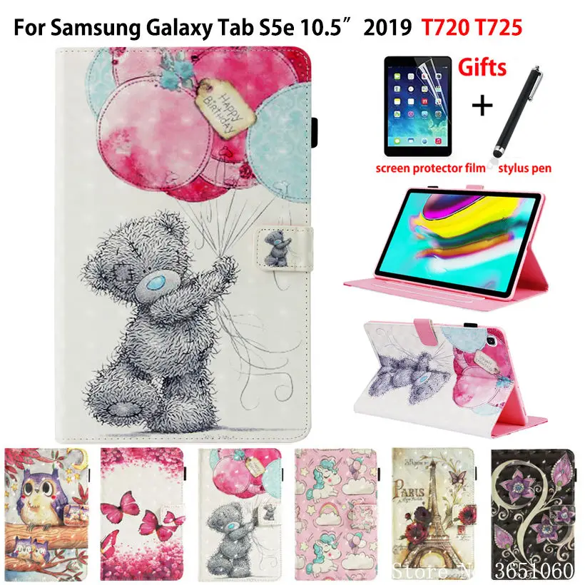 

Чехол для Samsung galaxy tab S5e 10,5 2019 T720 Женская умная Обложка, чехол для планшета с 3D рисунком, флип-чехол с подставкой, чехол + подарок