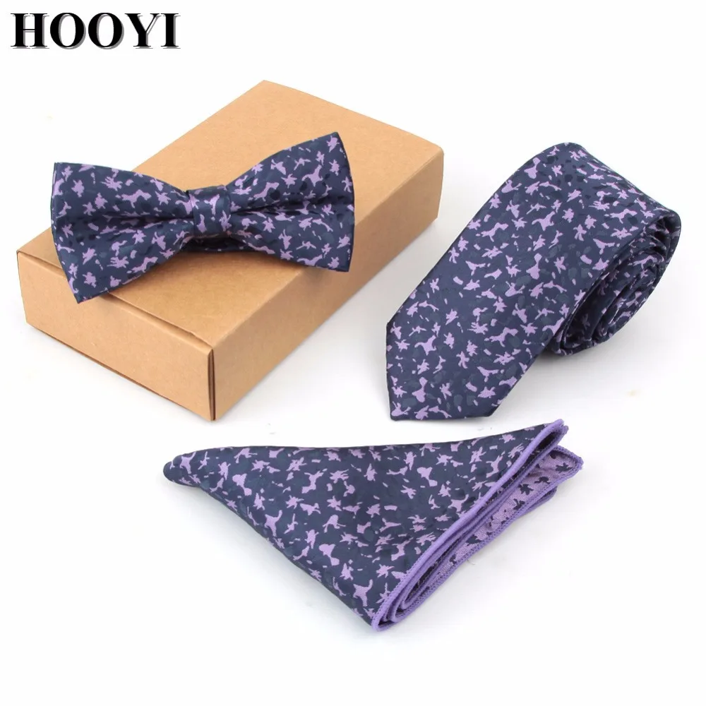 Slim Ties for men Party Neck Tie Set Bowtie Pocket square Handkerchief Wedding Gift Necktie Butterfly Business Cravate