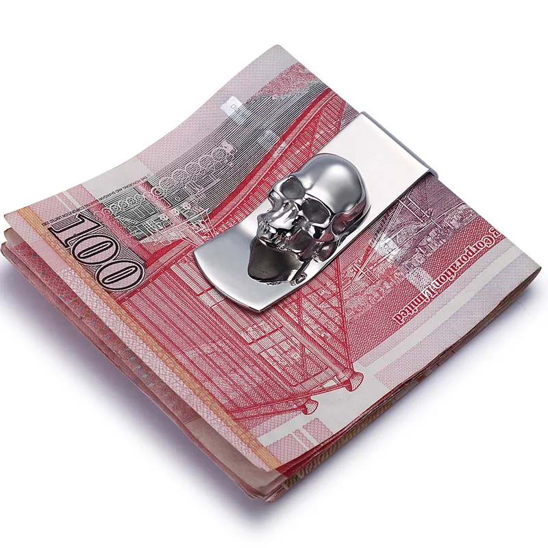 Brand New 2022 Skull Designs Men Sliver Money Clip Slim Pocket Purse Cash Holder Card Organizer Men Women Wallet