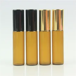 20 adet/grup 5 ML Amber Cam Şişe Yeniden Doldurulabilir Rollon Şişeler Altın Kapaklı 5 ml Silindir Için Metal Top uçucu Yağlar