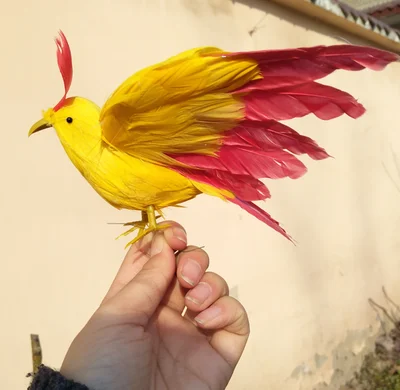 

about 12cm simulation yellow&red bird model toy foam&feather small wings bird gift 1214