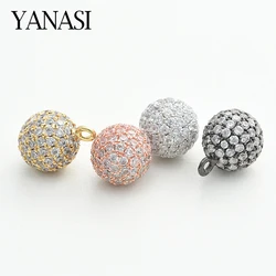 YANASI 3 Size Round Beads Charms Accessories for Jewelry Makings Cubic Zirconia DIY Handmade Jewelry Findings