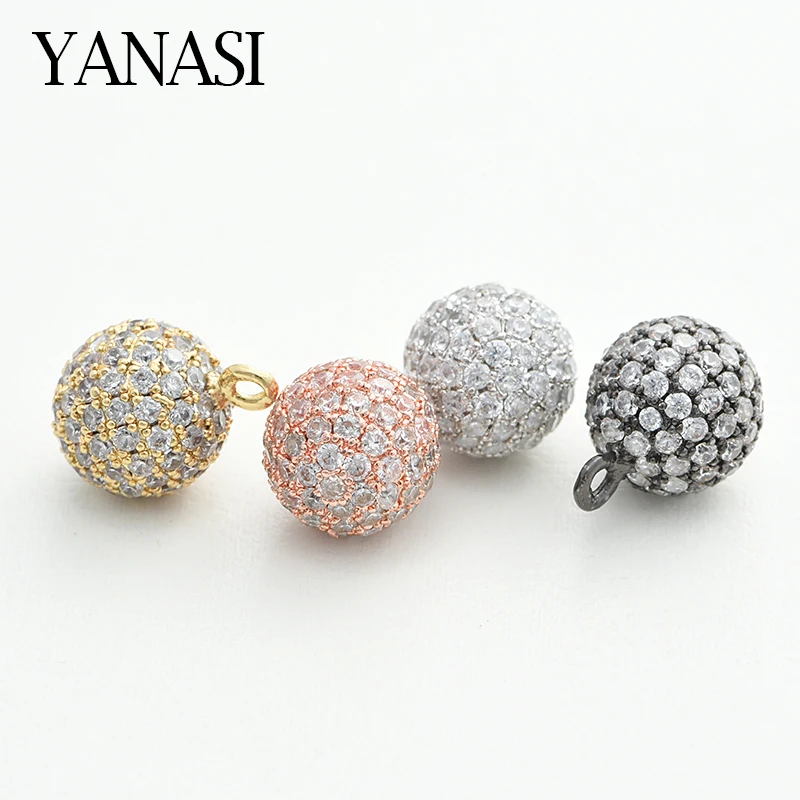 YANASI 3 Size Round Beads Charms Accessories for Jewelry Makings Cubic Zirconia DIY Handmade Jewelry Findings