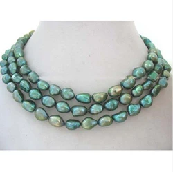 Pearl Jewelry 35''-55'' Long Green Color Rice Baroque Shaper Genuine Freshwater Pearl Necklace Earrings