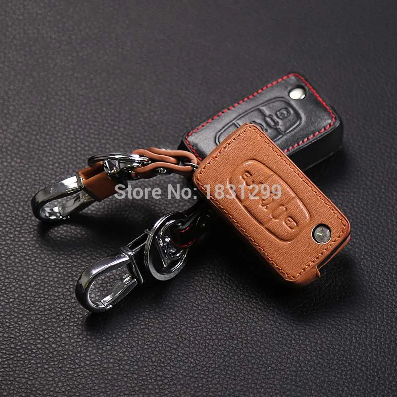 Leather Key Case for Peugeot RCZ 206 207 306 307 308 407 408 for Citroen C2 C3 C4 C5 C6 C4L 3 Button Folding Protective Cover