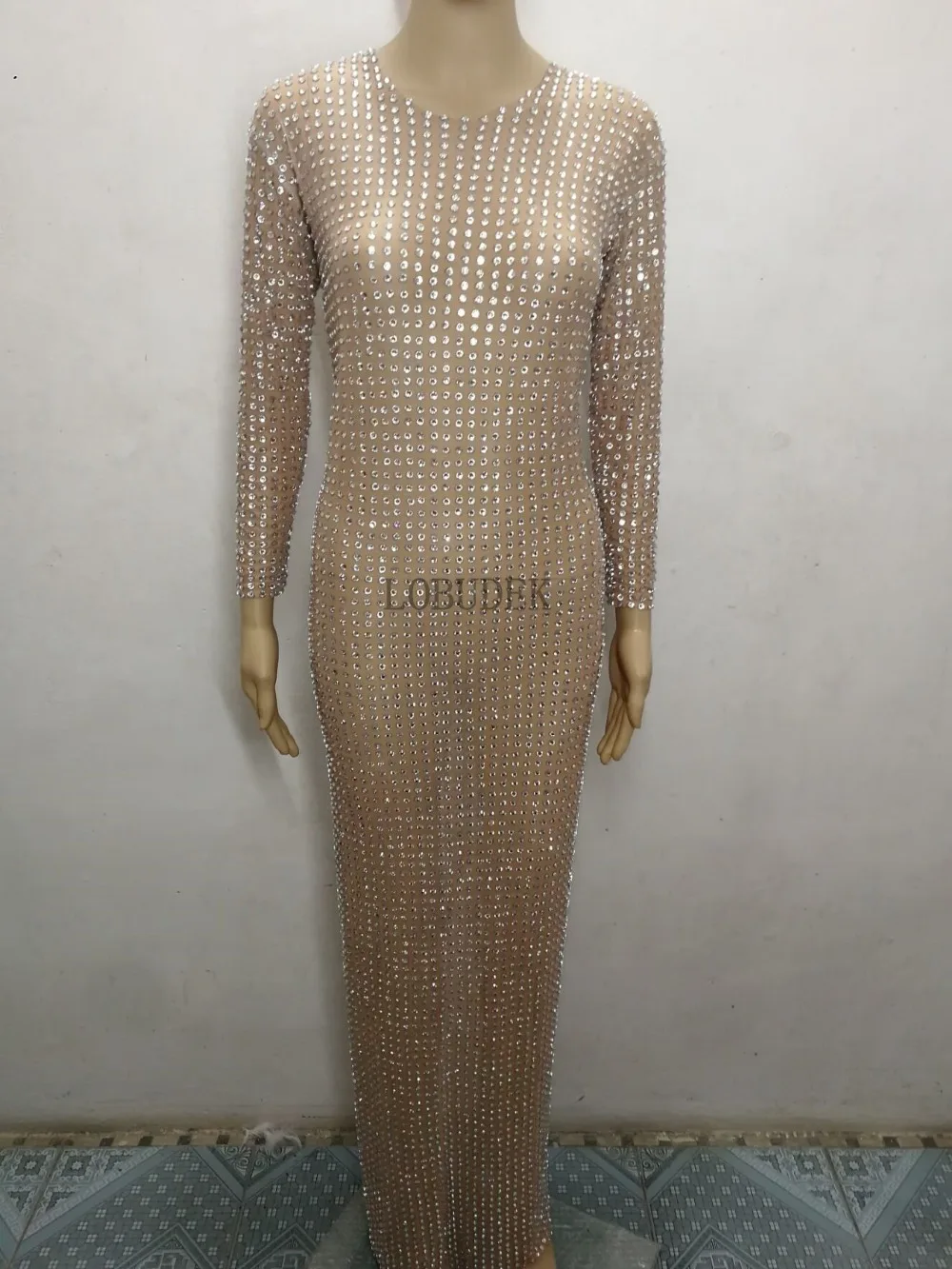 Seksowny kolor skóry kombinezon trykotowy Bling Rhinestone rozciągliwe kombinezony damskie luksusowe kostiumy Party piosenkarka gospodarz etap DS kostium