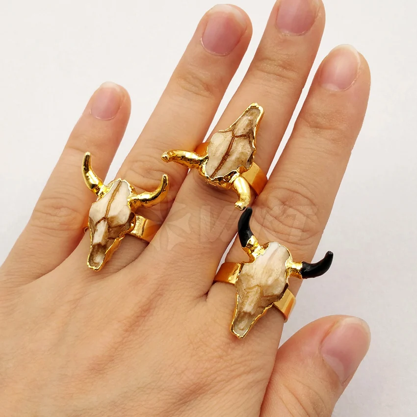 

WT-R285 Wholesale Custom Unique Naural Resin Cattle Ring Gold Rings With Adjustable Size 5pcs/lot New Design Jewelry