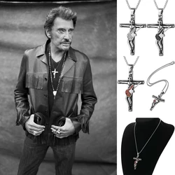 Guitar Cross Pendant Necklaces Men Jewelry Stainless Steel Chain Christian Crucifix Johnny Hallyday