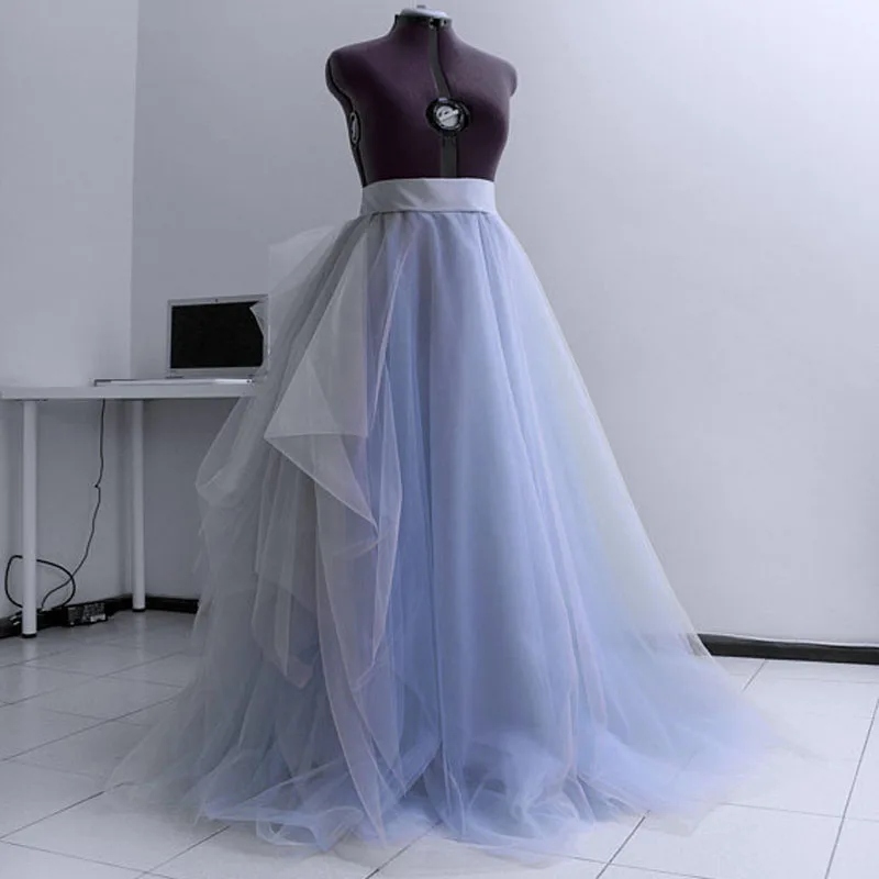 

High End Mix Color Puffy Tulle Skirts For Bridal 2018 Custom Made Vintage Tutu Ruffles Long Ball Gowns Female Adult Tulle Skirt