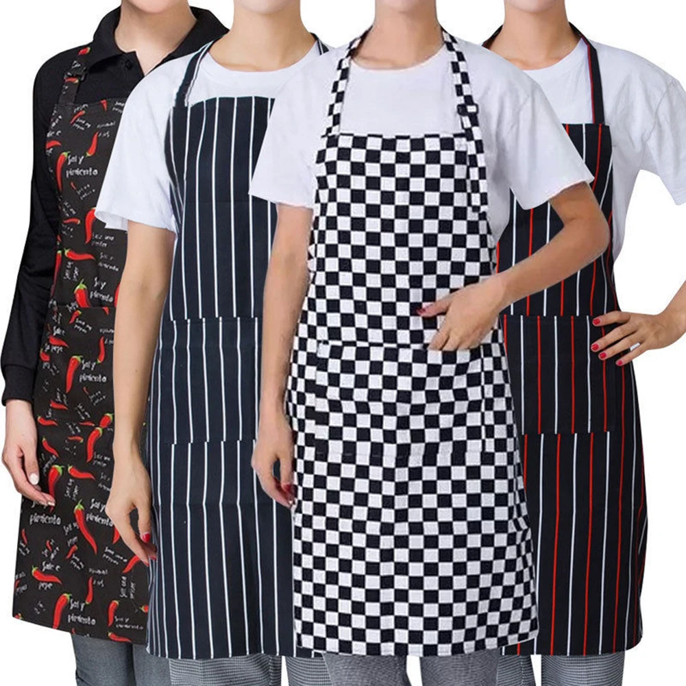 New 1PC Striped Plaid Long Fshion Man Women Waist Apron with Pocket Catering Chef Waiter Bar Kitchen Apron 70cm x 57cm